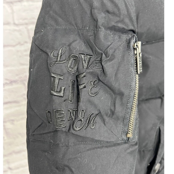 Vintage Azzure Blue Puffer Jacket Hooded Zip Up Bomber Style Reversible Size M - Picture 11 of 14